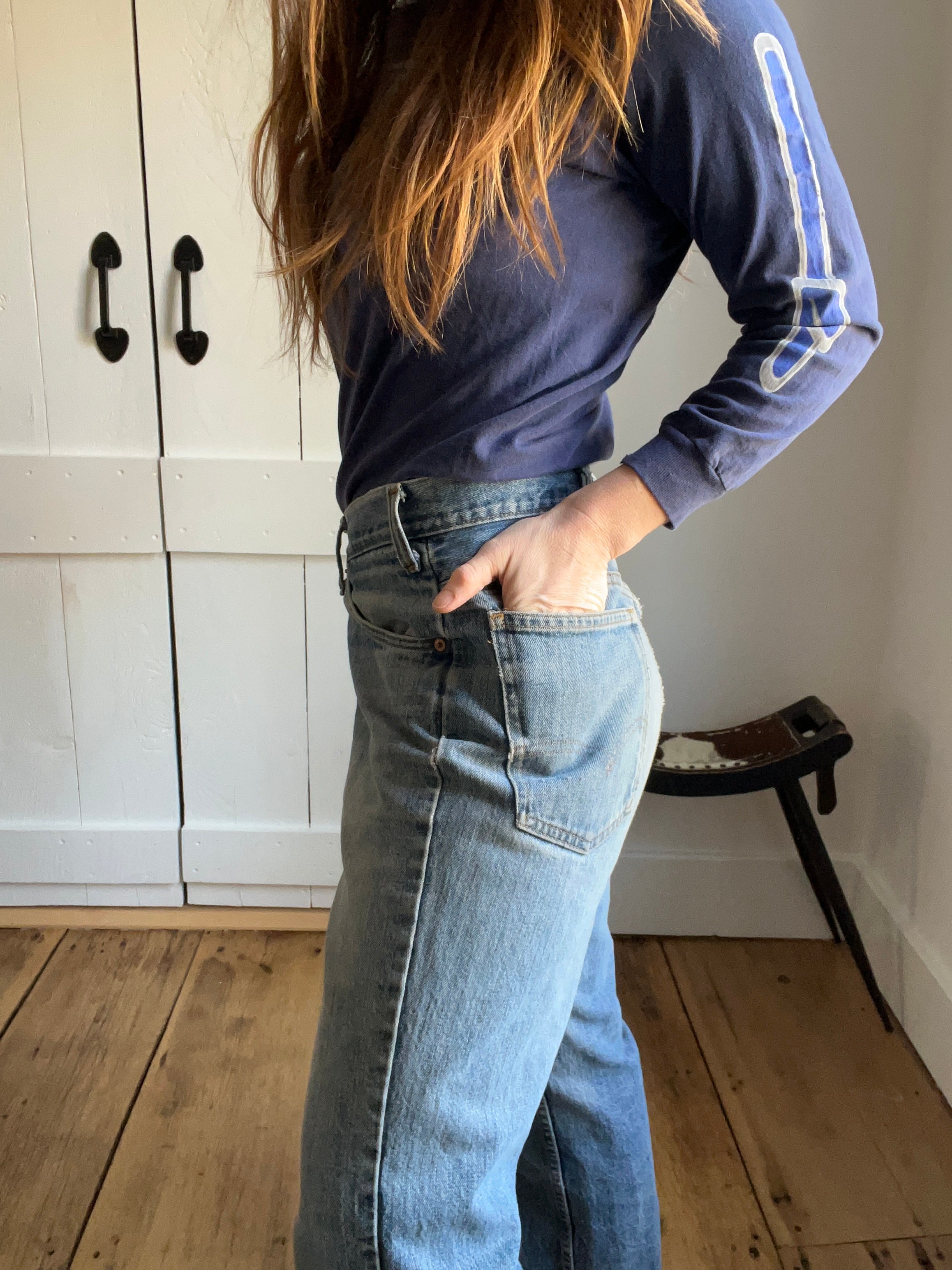 Vintage Levi's 501 orange tab with patchwork bottom.