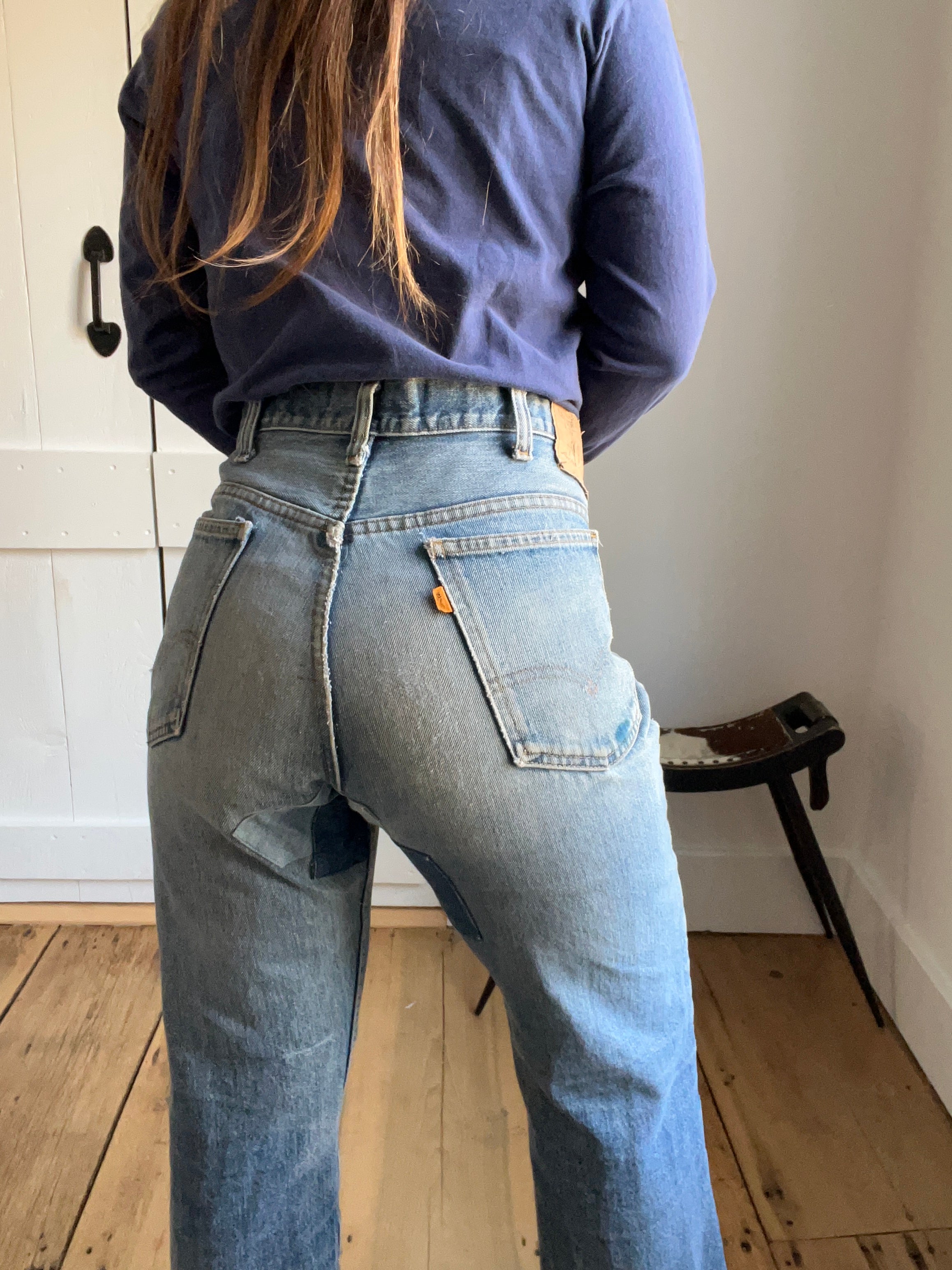 Vintage Levi's 501 orange tab with patchwork bottom.