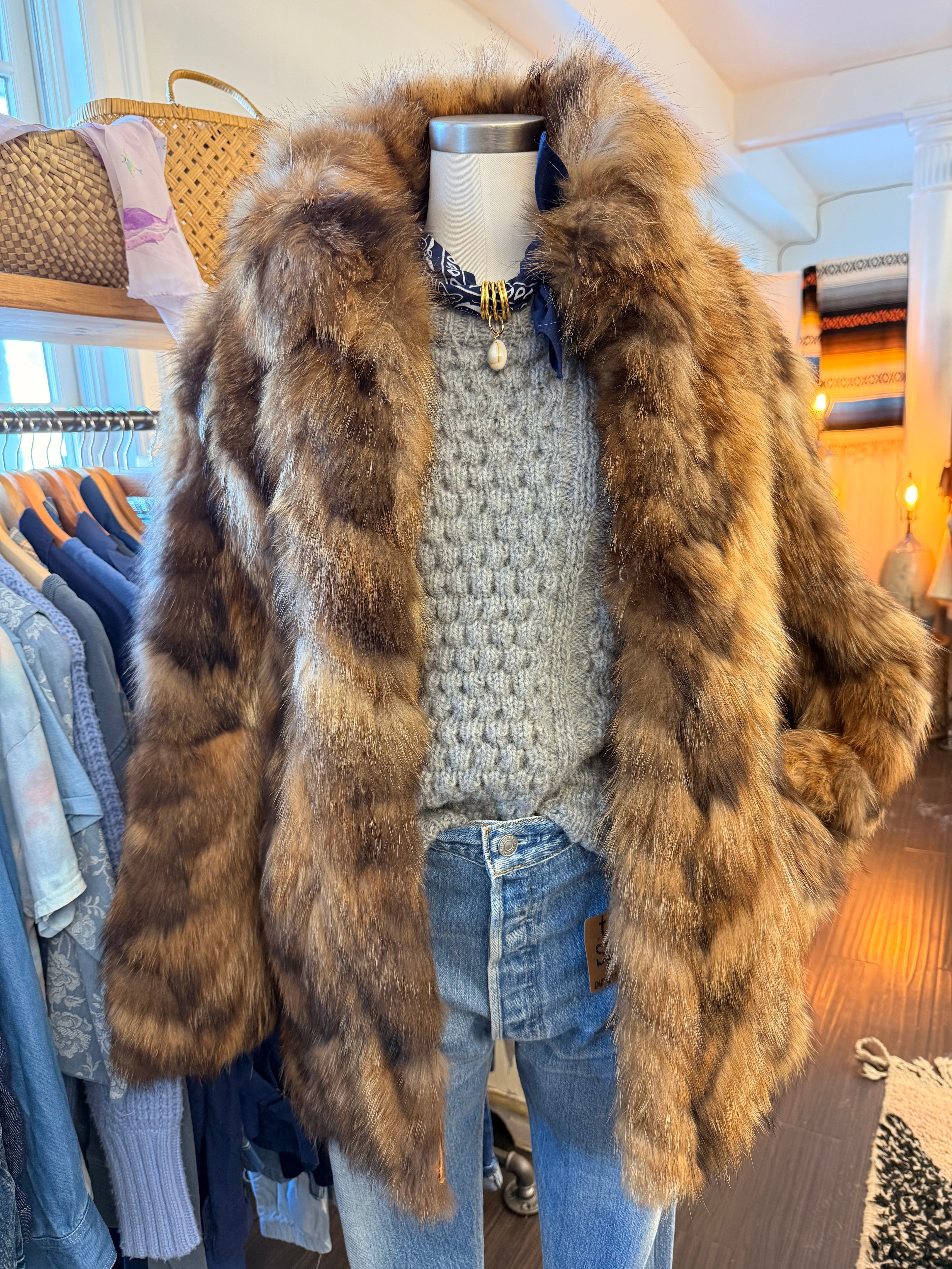 Vintage Raccoon Fur Coat.