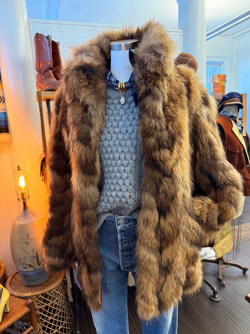 Vintage Raccoon Fur Coat.